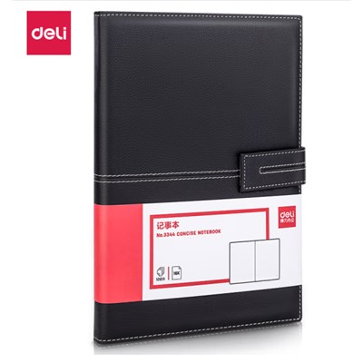 得力/deli 3344 薄本册 16K120张荔枝纹磁扣皮面本办公用品 商务记事本工作笔记本子文具 黑色3344